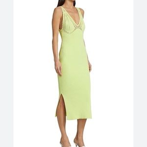 Derek Lam 10 Croby Valencia Midi Sweater Dress Size M Matcha Crochet Lace Trim